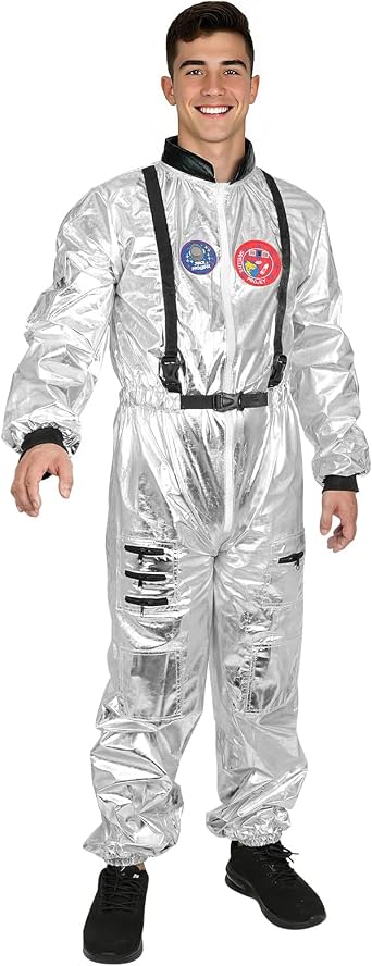 AUYAO Silver Astronaut Costume Adult Astronaut Jumpsuit Costume Men Women Spaceman Costume Space Uniform Suit Space Cadet Fancy Dress Cosplay Halloween Party Funny Outfit