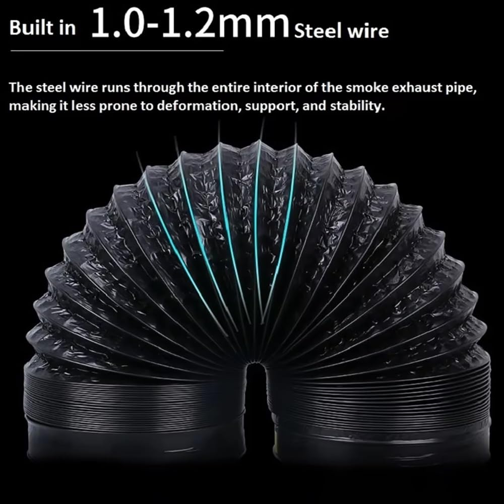 Tubo De Escape Flexible Tubo De Aluminio De PVC Negro Diámetro Interior De 160 Mm Sistema De Ventilación De Aire Manguera De Ventilación Accesorios De Baño De Cocina(1.5m)