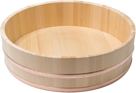 JapanBargain 4087, Large Japanese Wooden Hangiri Sushi Rice Mixing Bowl Tub for Sushi Restaurant Sushi Oke Sawara Cypress Wood 26 inches Diameter Made in Japan (66 cm)