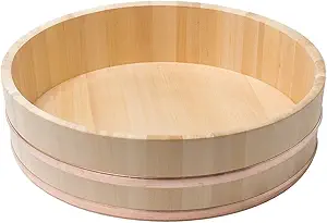 JapanBargain 4087, Large Japanese Wooden Hangiri Sushi Rice Mixing Bowl Tub for Sushi Restaurant Sushi Oke Sawara Cypress Wood 26 inches Diameter Made in Japan (66 cm)