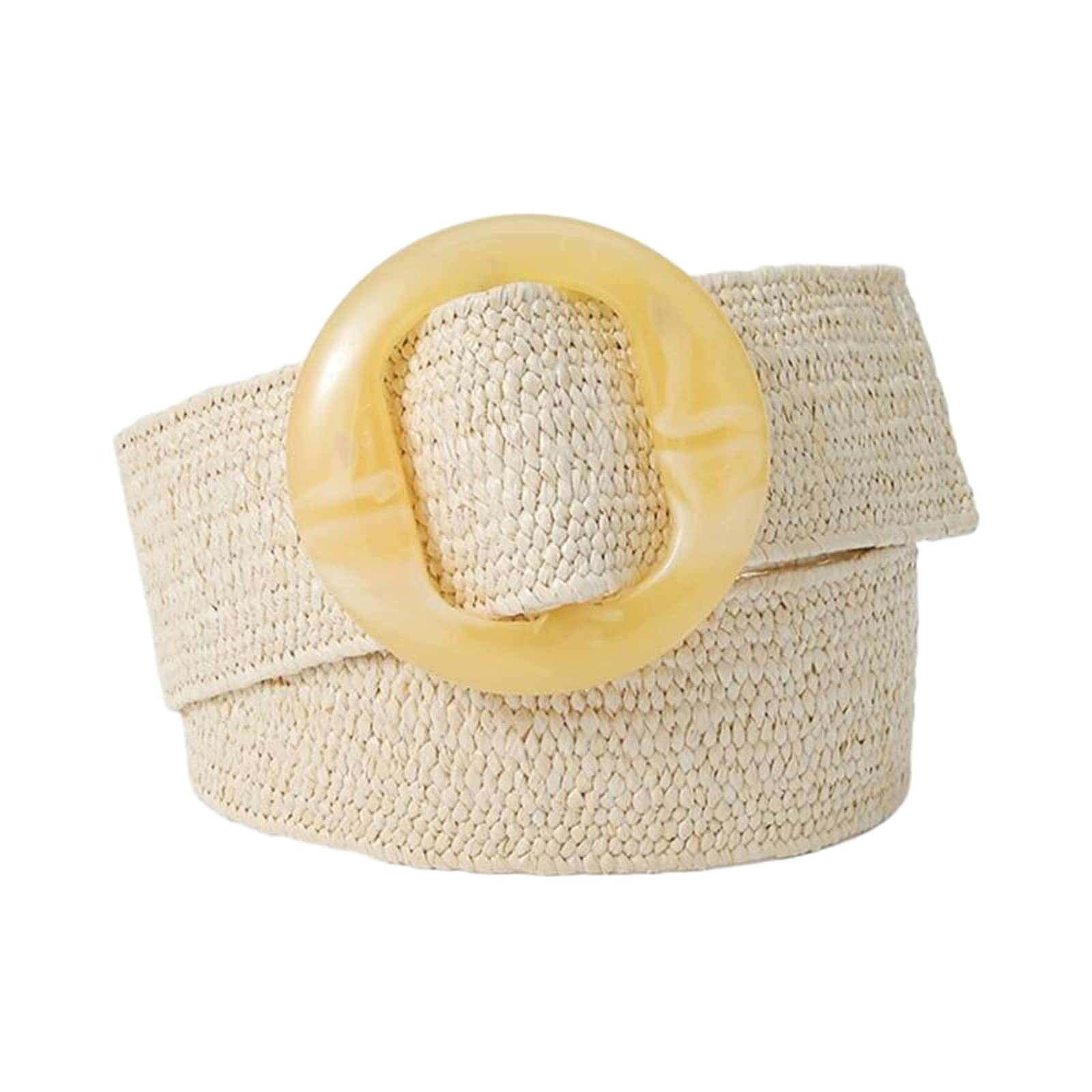 Rfxcom Adjustable Buckle Belt Women's Elastic Band Woven Braided Wide Belt Color Straw Vintage, Beige, One Size