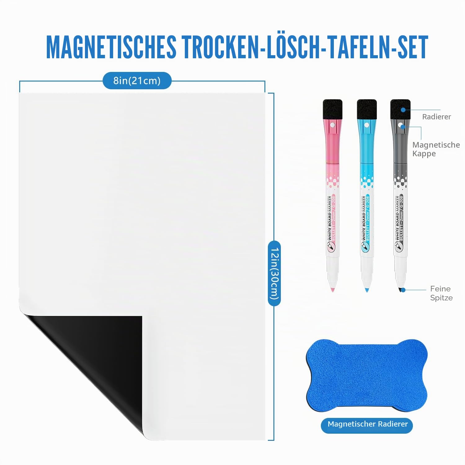 Whiteboard magnetisches Trockenlöschbrett selbstklebend A4, geeignet für Einkaufsliste von Haushaltsküchenkühlschrank und Büronadelbrett (12x 8 Zoll)