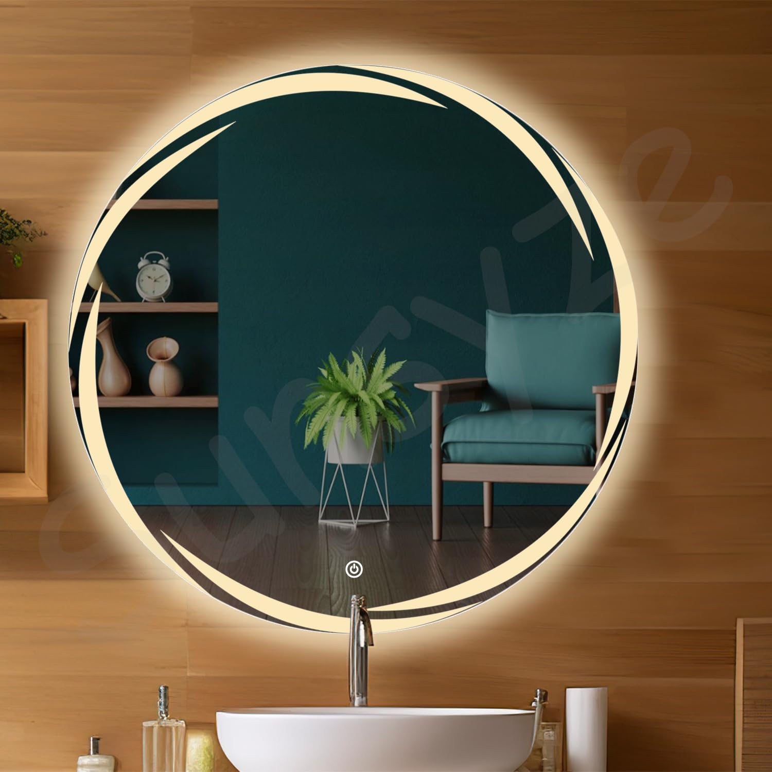 Sunsyze Round Bathroom Mirror with Light | LED Mirror with Imported Touch Sensor + Dimmer + White, Natural & Warm Light | 24x24 (Unframed, Round, Wall)