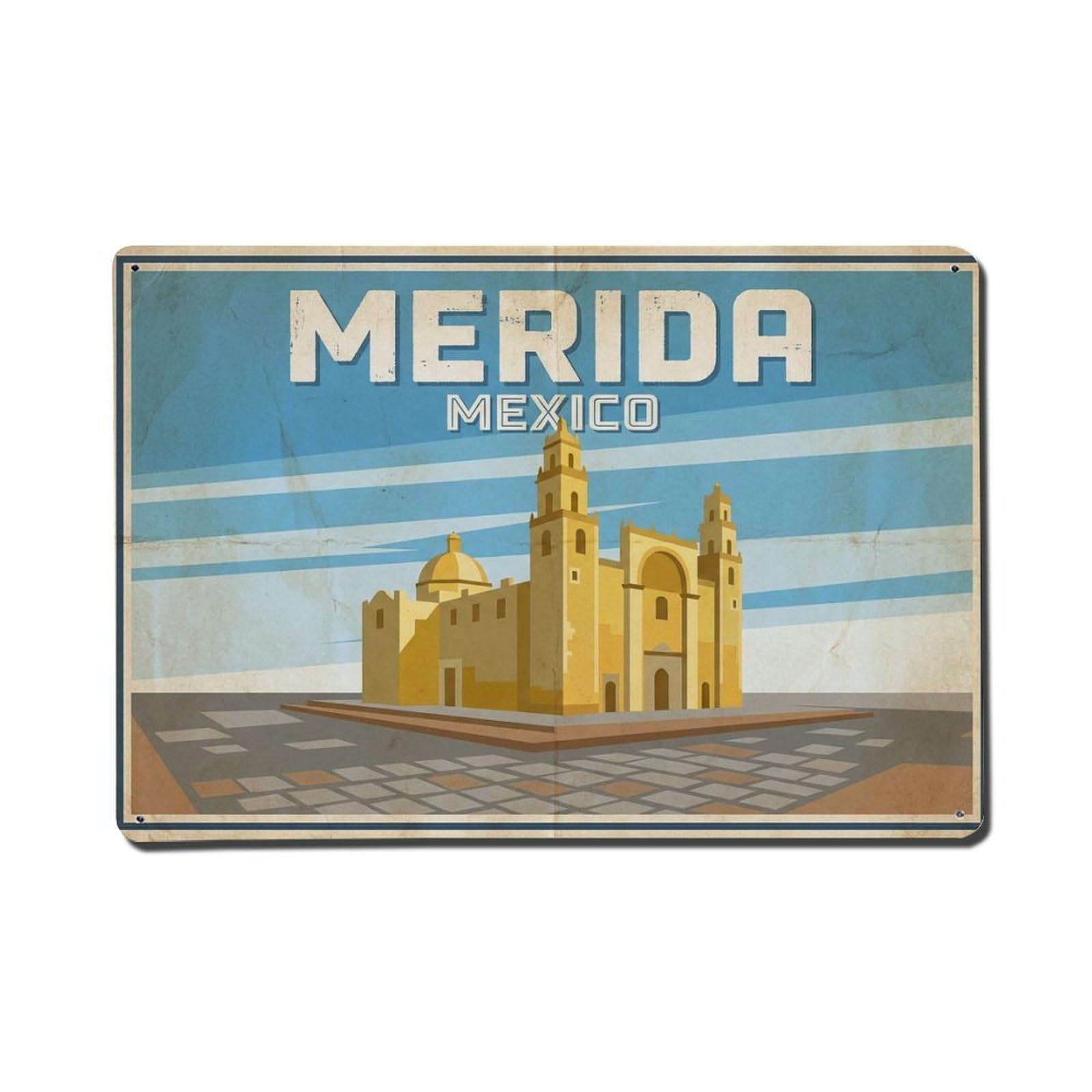 Cxhjca 8X12inch(20X30cm) Retro Travel Mexico Merida Metal Tin Sign
