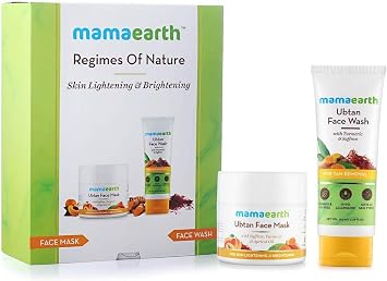 Mamaearth Ubtan Natural Face Wash with Turmeric & Saffron + Ubtan Face Pack Mask for Fairness, Tanning & Glowing Skin with Saffron, Turmeric & Apricot Oil - 100ml Each