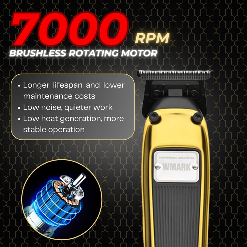 Image of WMARK Premium Metal Body Professional T Blade Detail Trimmer 10000H+ Brushless motor (BLDC) DLC coating Blade Pro Li Outliner Cordless 0.1 Gap Outlining for Barber Runtime 250min, Model 29