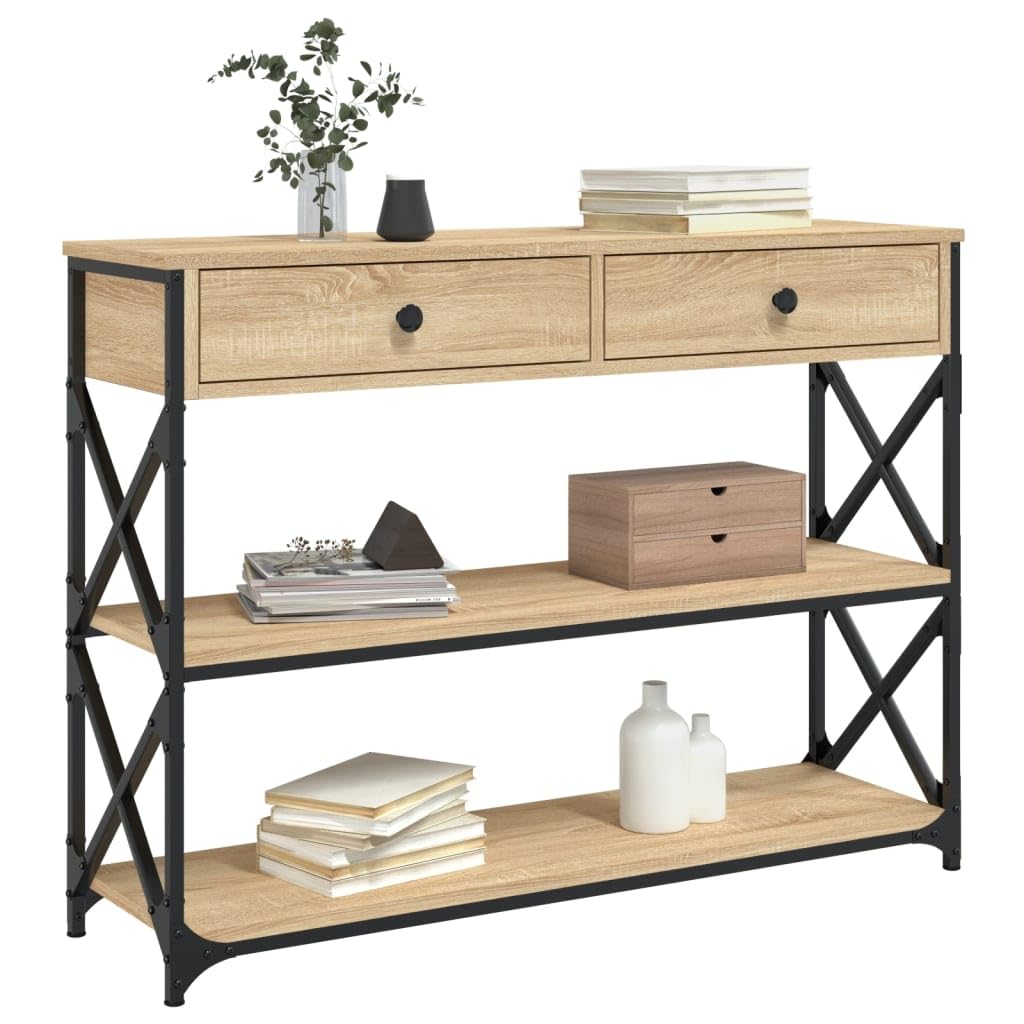 Stolik konsolowy dąb Sonoma 100 x 28 x 75 cm, materiał drewnopochodny z metalową ramą, regulowane nogi, stabilny stół do przedpokoju z miejscem do przechowywania do salonu, przedpokoju