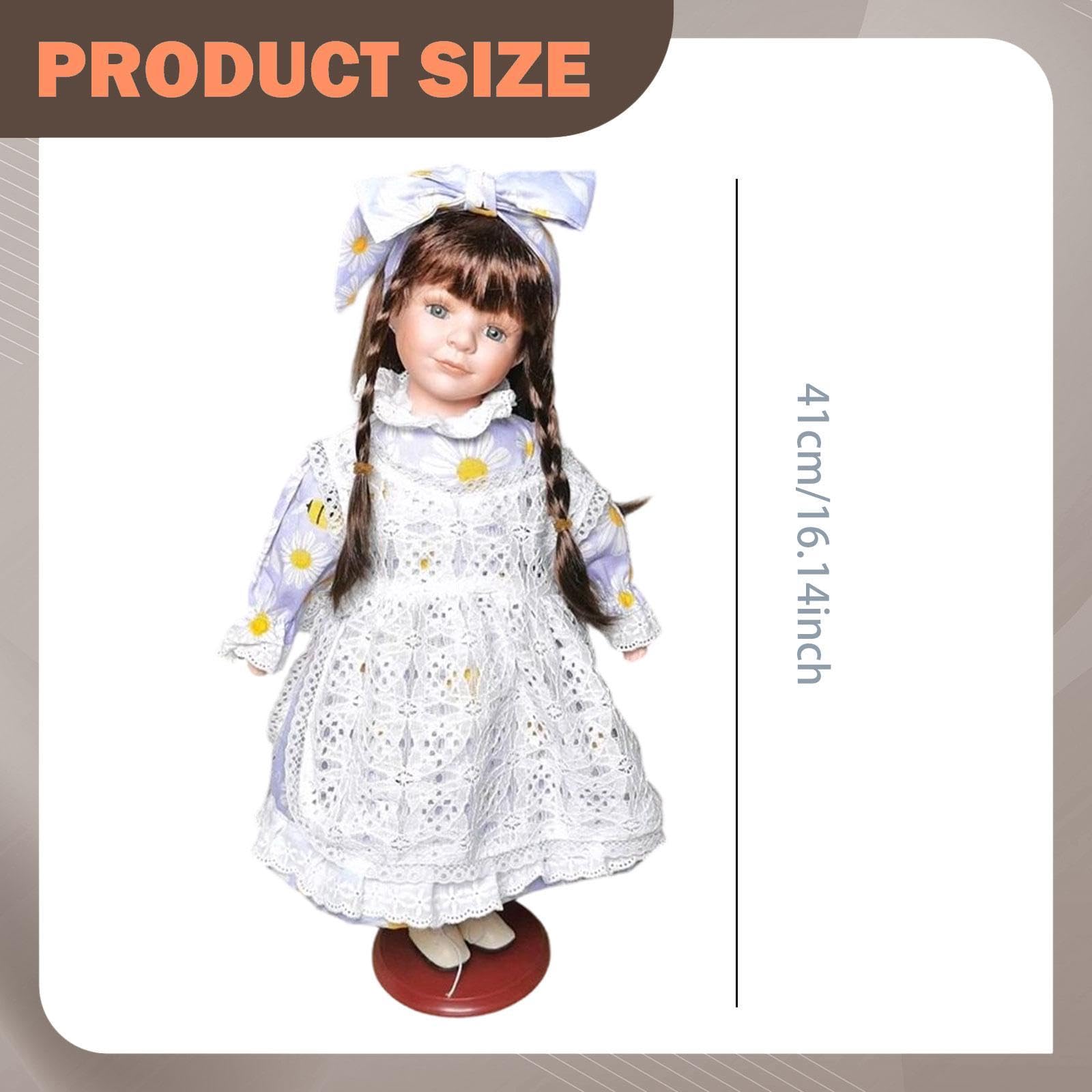 Scultura di Bambola in Porcellana in Piedi, Alta 40 Cm - Figura di Ragazza, Regalo di Compleanno Ideale per Libreria, Soggiorno O Ingresso, Viola