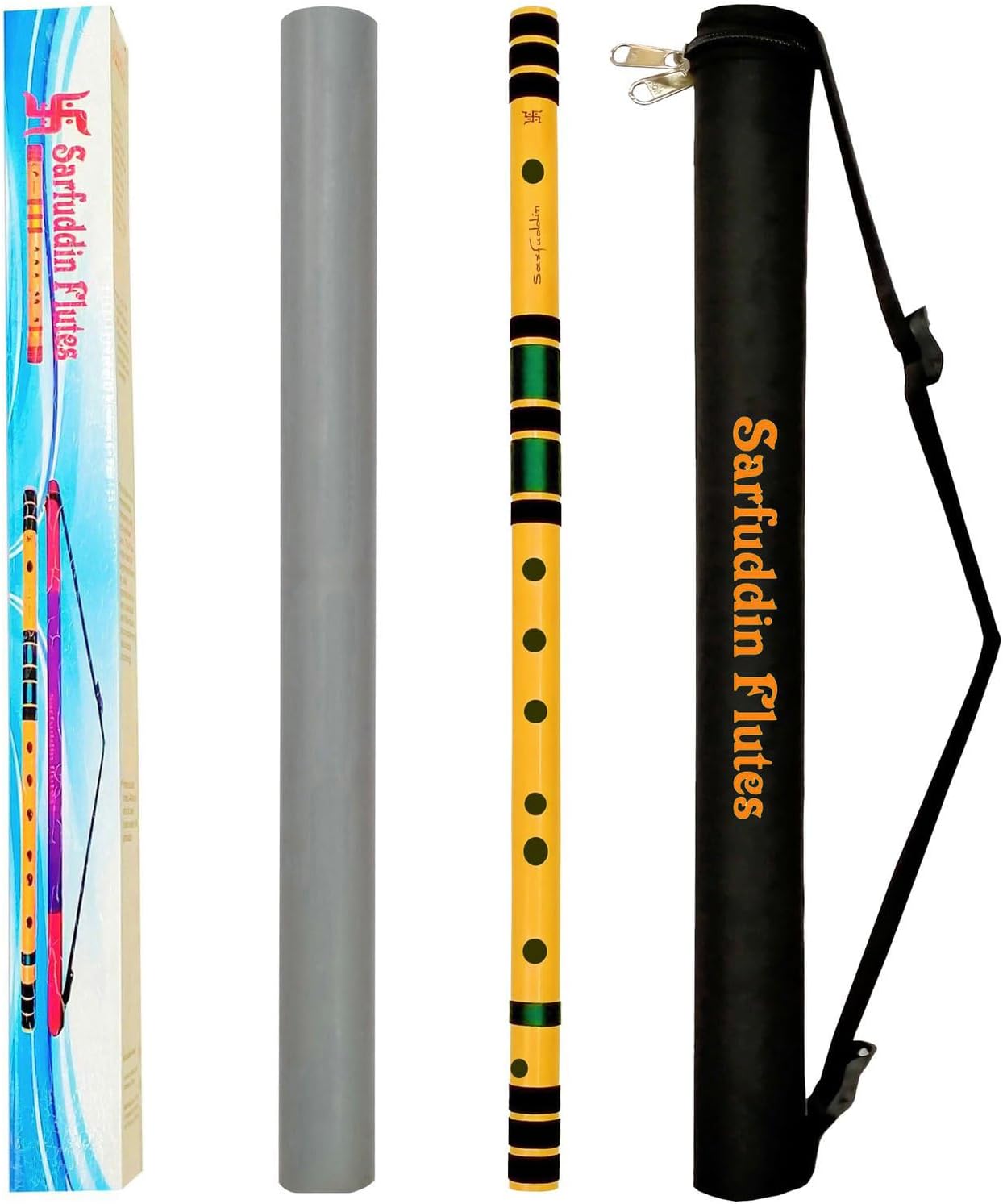 Sarfuddin Flutes C Natural Medium Right Hand Bamboo Flute Bansuri Tuned 440Hz Size 19 Inches With Carry Bag