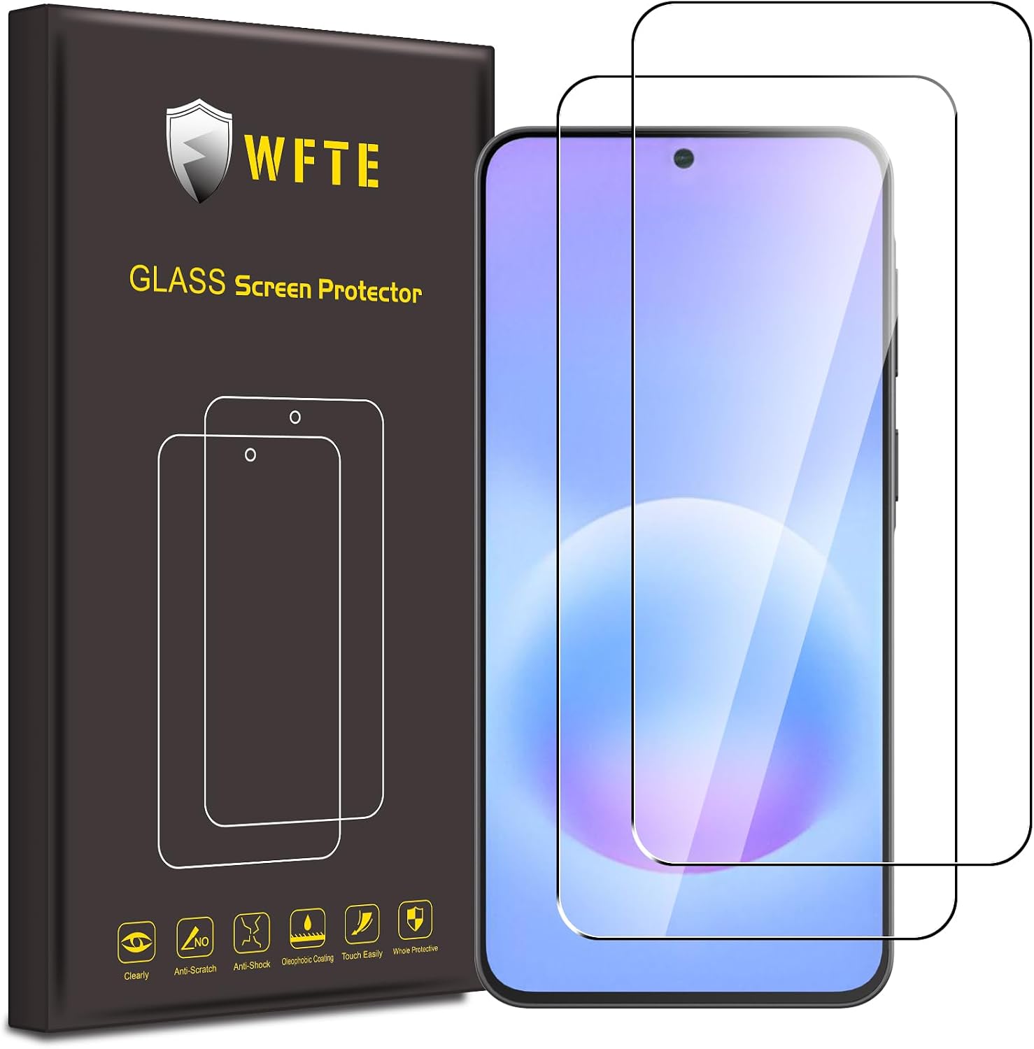 WFTE [2 sztuki folii ochronnej ze szkła hartowanego na wyświetlacz do Samsunga Galaxy A57 5G, twardość 9H, ochrona przed zarysowaniami i pęcherzykami, folia ochronna na ekran]