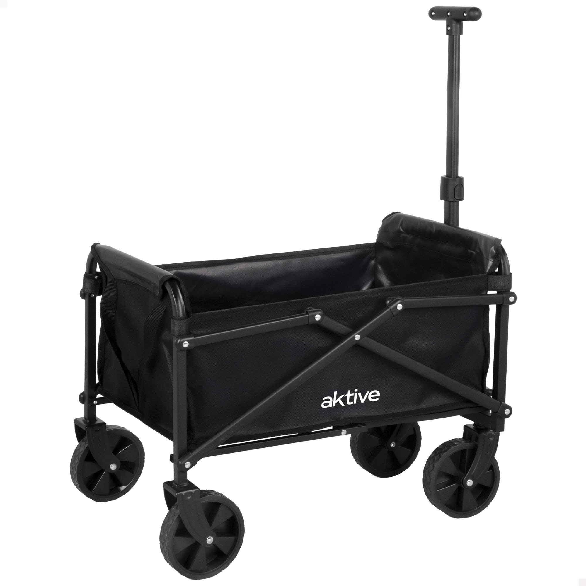 AKTIVE Chariot de Plage léger, Noir, 58x35x86 cm, Pliage en accordéon, Poignée réglable, Capacité de Charge 50 kg, Structure en Acier, Chariot de Transport à roulettes, Chariots (62501)
