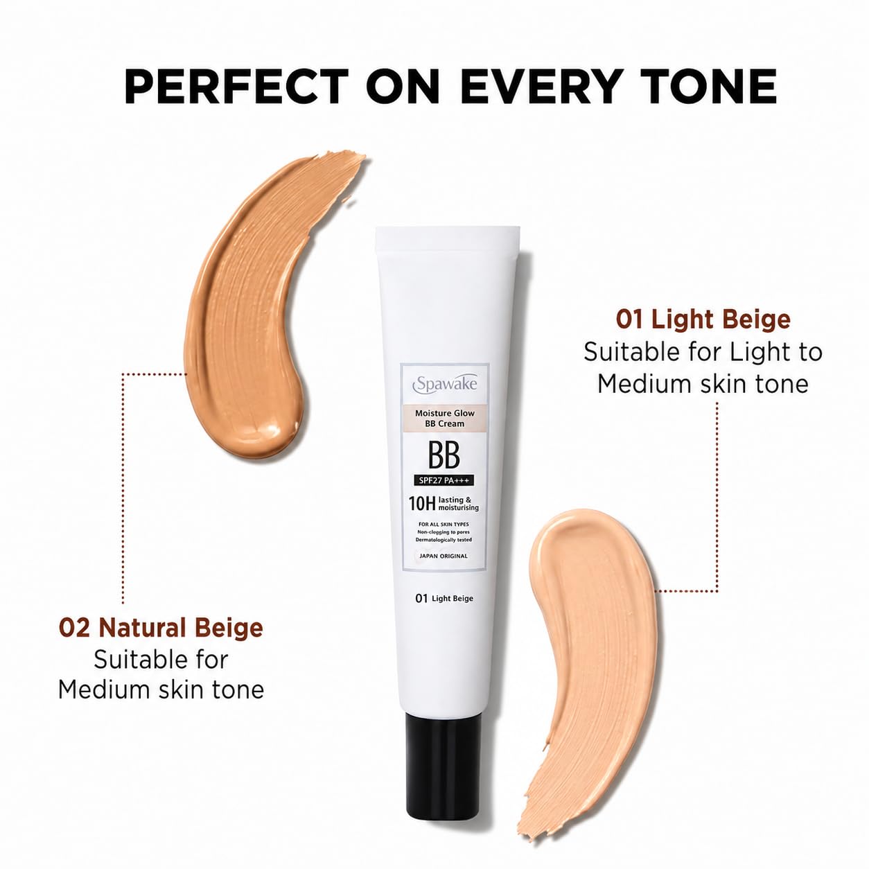 Spawake Moisture Glow BB Cream 02 Natural Beige β Natural looking Coverage, 10-Hour Hydration, SPF27/PA+++, Blue Light Protection, J-Beauty Formula for All Skin Types, 30g 1