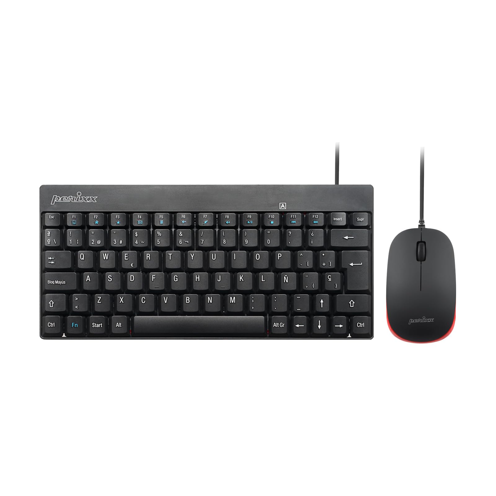Perixx PERIDUO-212 Combo Teclado pequeño y Ratón con Cable para Windows, 12 Teclas Multimedia, Layout QWERTY Español