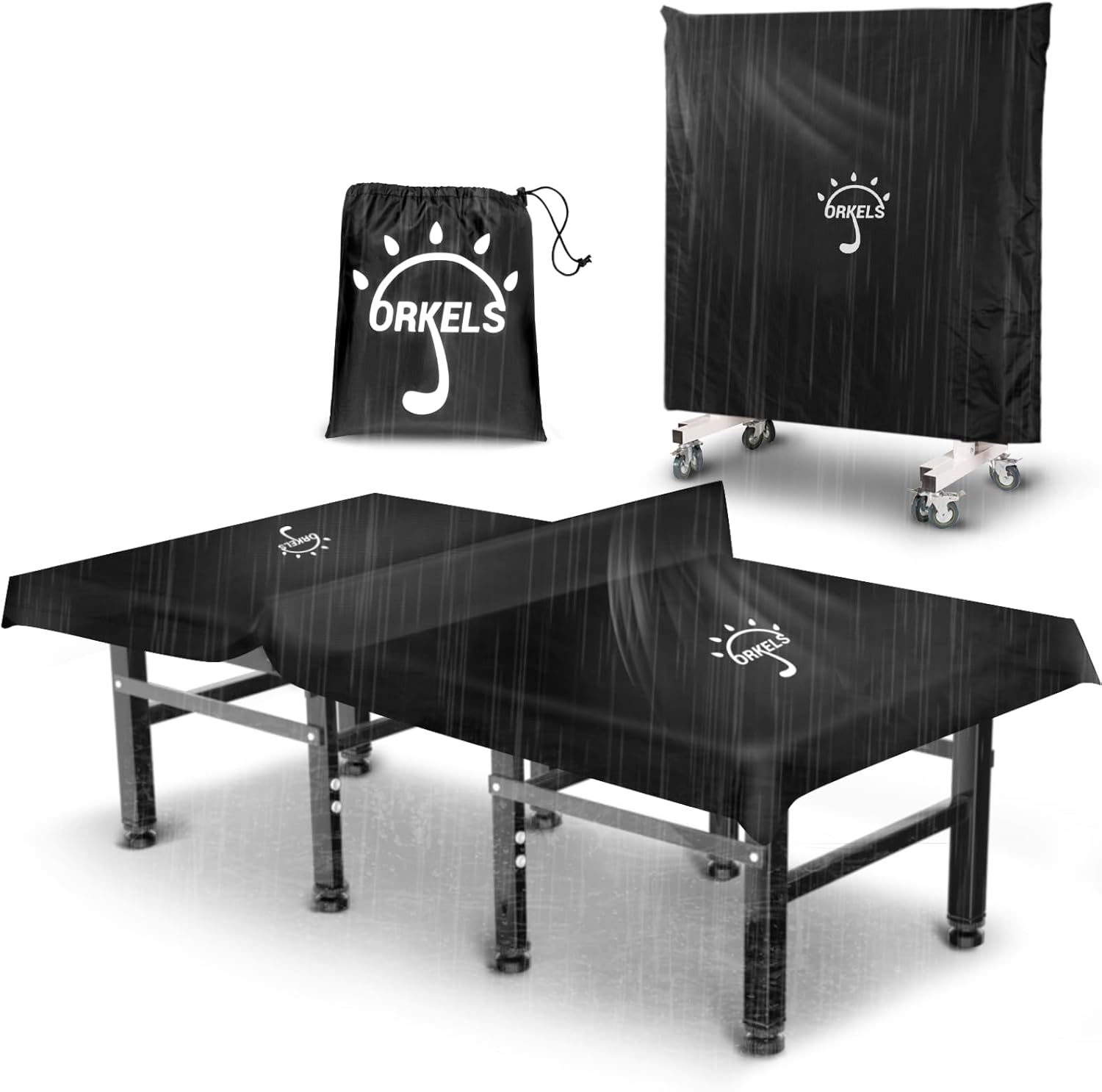 ORKELS Table Tennis Table Cover with Storage Bag, 420D Oxford Waterproof Cover (5000Pa), Windproof Buckle & Elastic Straps, 10.2FT x 6.2FT, Fits Indoor/Outdoor Ping Pong Tables