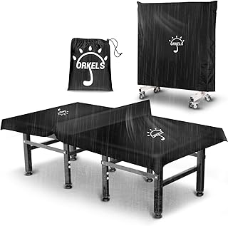 ORKELS Table Tennis Table Cover with Storage Bag, 420D Oxford Waterproof Cover (5000Pa), Windproof Buckle & Elastic Straps, 10.2FT x 6.2FT, Fits Indoor/Outdoor Ping Pong Tables