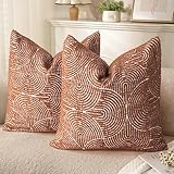 AELS Boho Decorative Textured Throw Pillow Covers 20x20, Organic Modern Mid Century Rainbow Tufted Pillow Case, Farmhouse Rustic Geometric Woven Cushion Case for Bed Couch Sofa, Burnt Orange