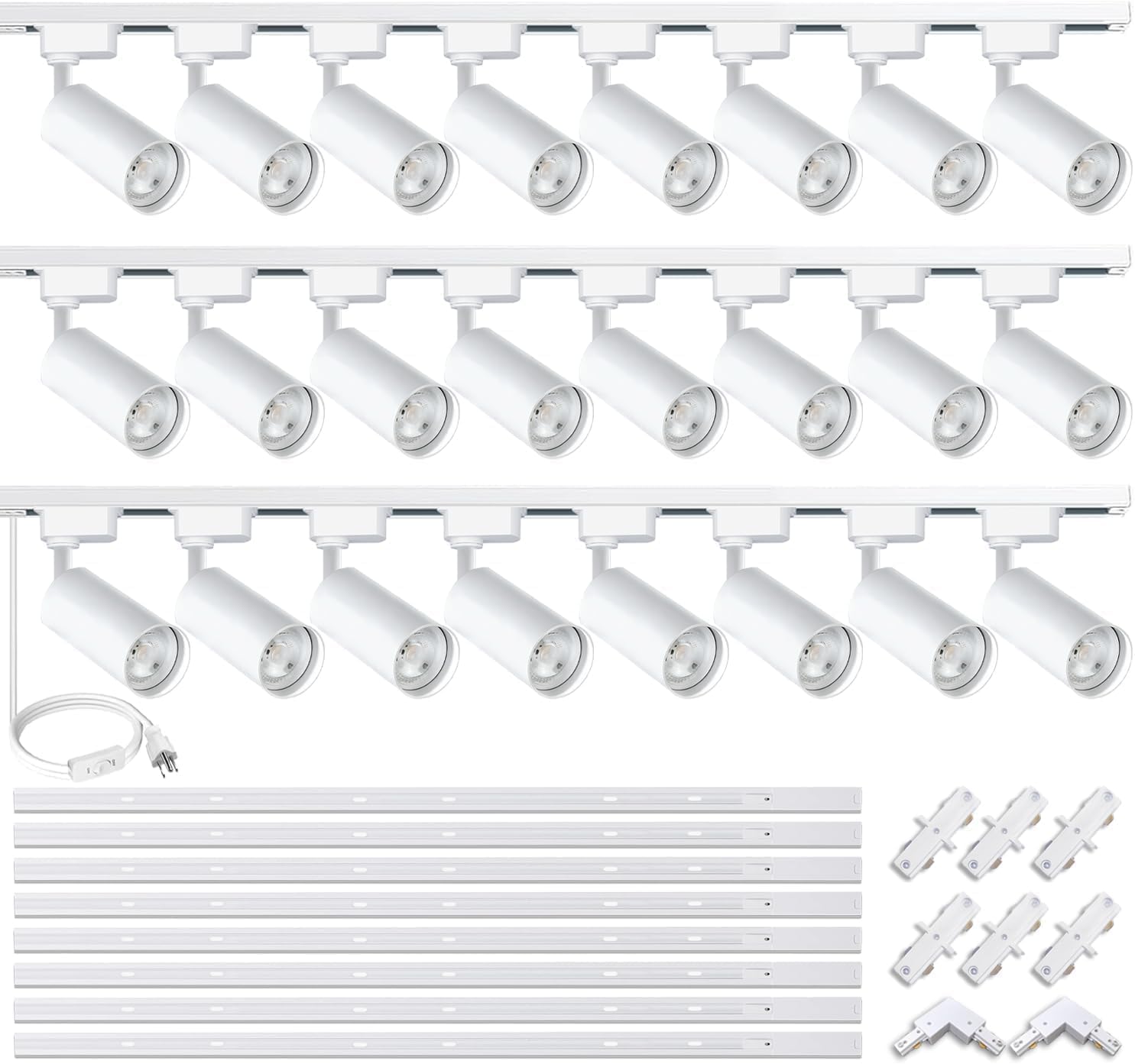 Super Brightness 6000K Cool Light Dimmable Brightness 25W 2000lm H Type LED White Track Lighting Kit System with 13 FT Track Rails, Ceiling Spotlight Fixture with Installation Package