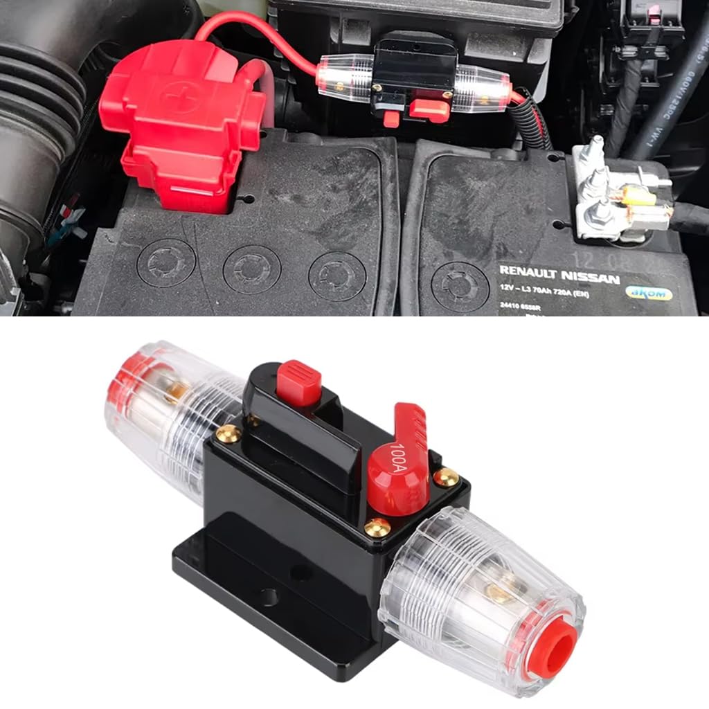 100A Circuit Breaker Inline Fuse with Switch Button, Manual Reset Inline Fuse Holder for Car, Boat, RV, Marine, and Audio Systems, 12V24V DC Overload Protection Switch-image-14