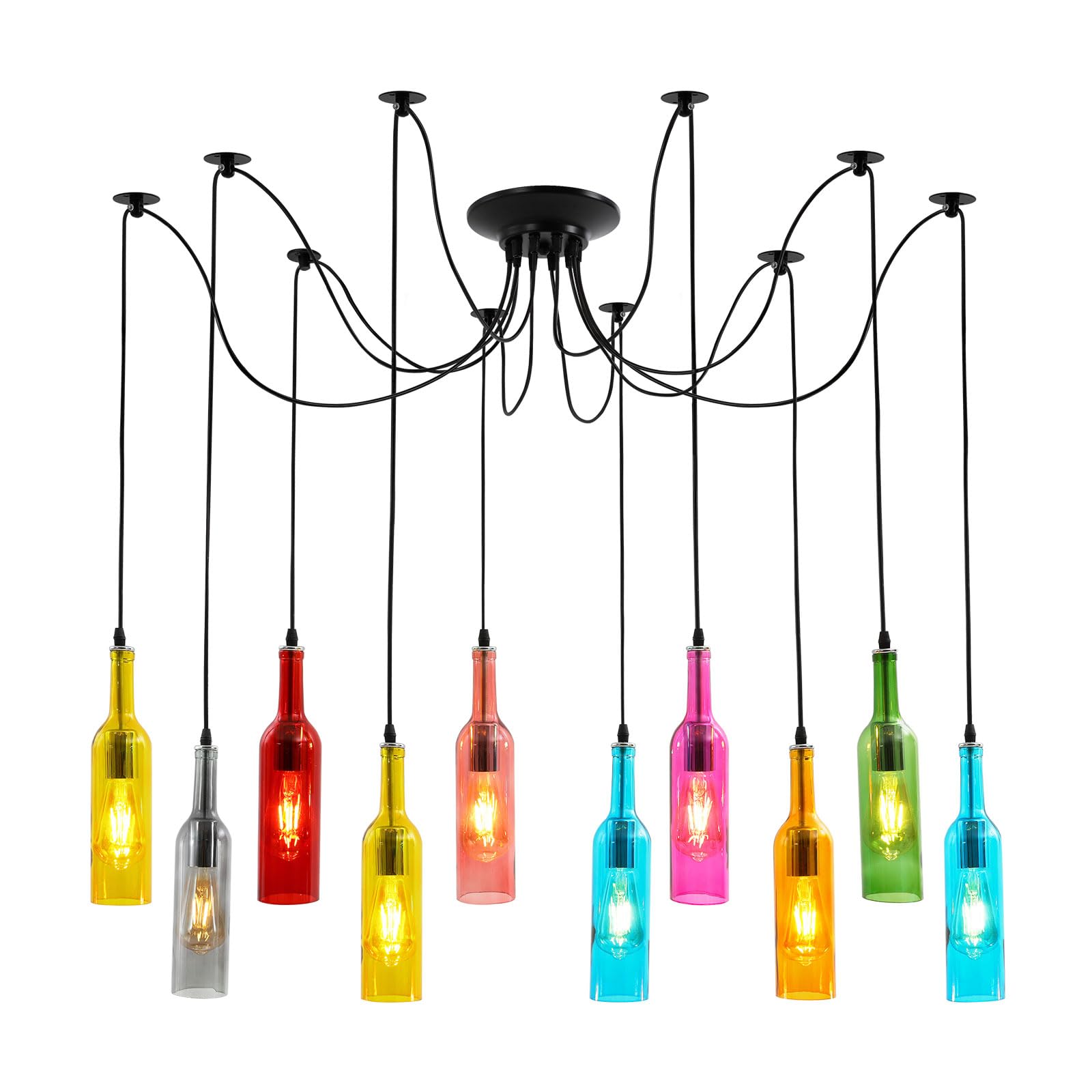 Lampadario a sospensione, stile retrò, in vetro, E27, 10 luci | Lampada a sospensione in vetro con altezza regolabile, ideale come lampada a sospensione per tavolo da pranzo per cucina