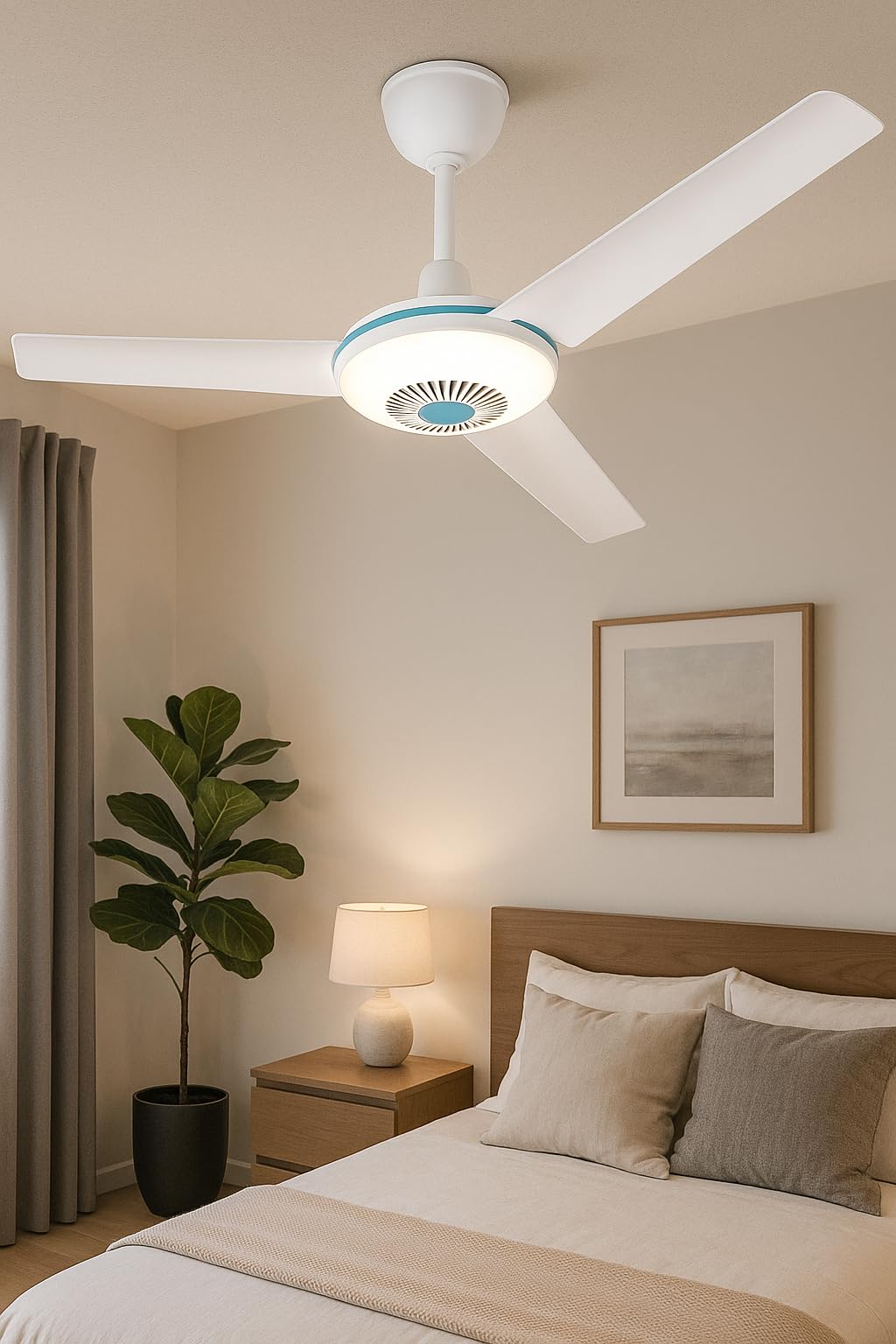 Ventilatore per la casa, lampada da soffitto a pale, colore bianco, a 3 ali, 20 W, 90 cm