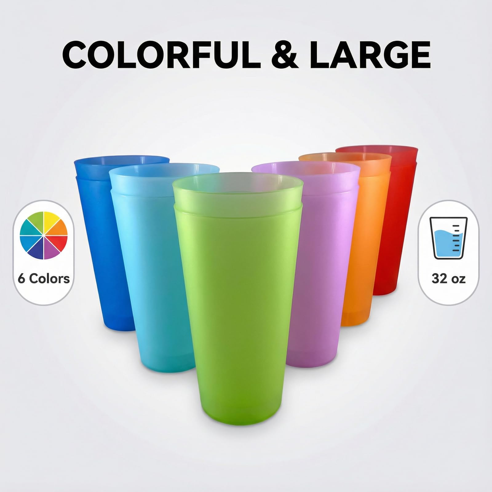 Vasos de plástico irrompibles de 32 onzas, juego de 12 vasos ligeros y grandes, reutilizables, sin BPA, aptos para lavavajillas, apilables
