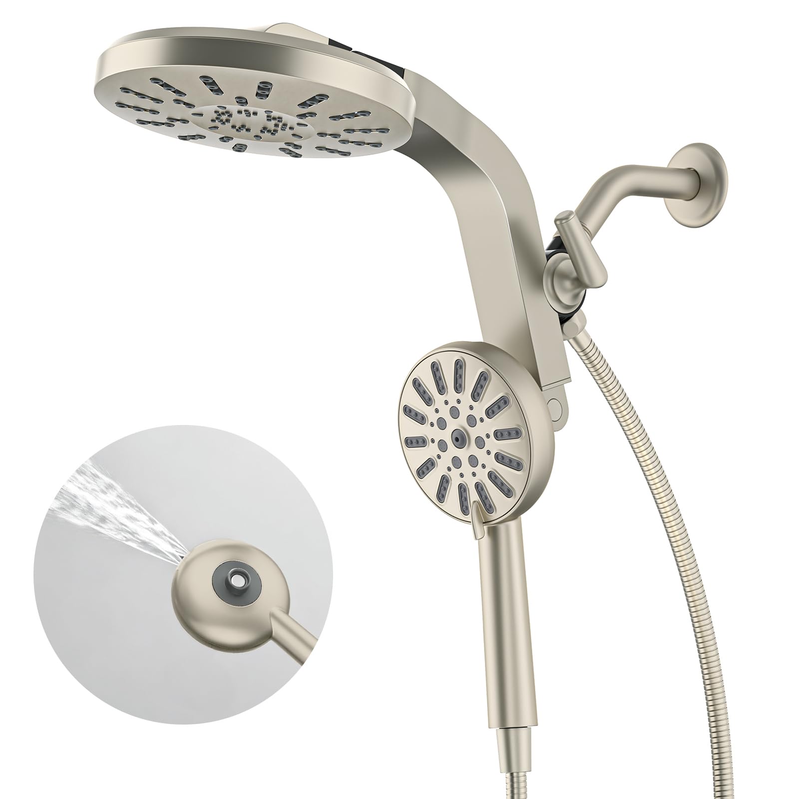 INAVAMZ High Pressure Rain Shower Head Combo with Magnetic Handheld Nickel