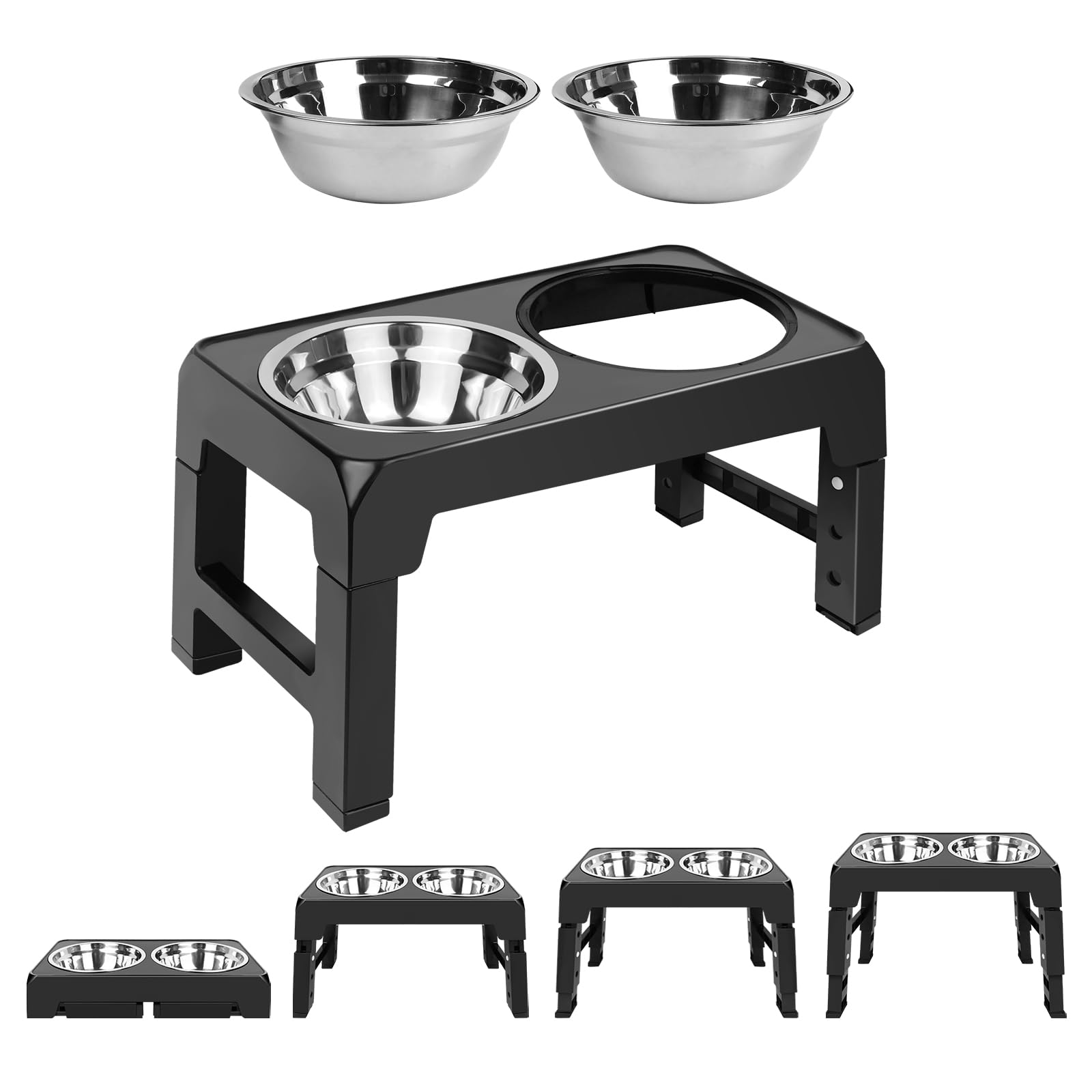 Elevated Dog Bowl with Stand Raised Feeding Station for Large Medium Small Sized Dogs Licking Plate Slow Food and Adjustable Height 8cm、22cm、26cm、30cm, 1200ml