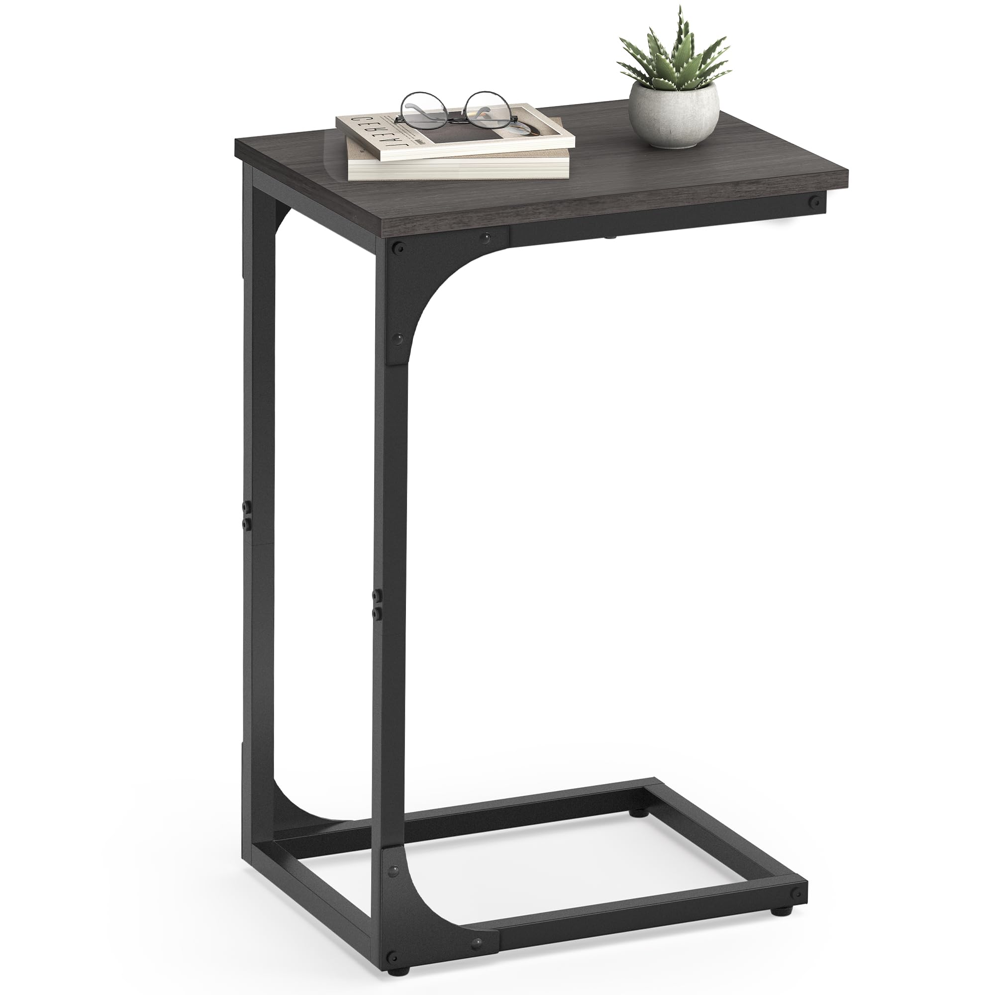 VASAGLE C-Shaped Side Table, Bedside Table, Sofa Side Table, Coffee Table, with Metal Frame, Industrial, for Living Room, Bedroom, Ebonised Oak and Black LET350B42