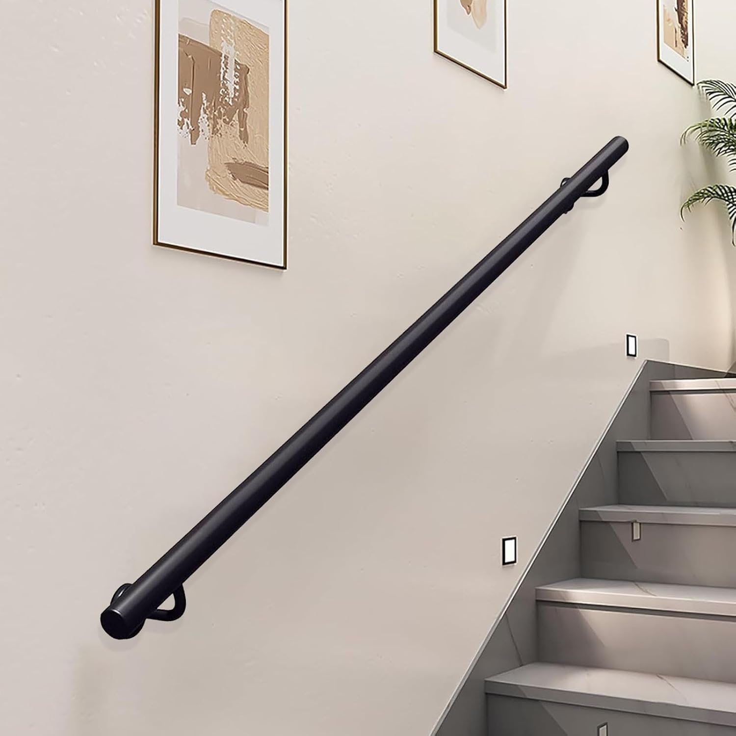 Wrought Iron Stair Handrail 1FT~20FT Staircase Handrail Banister Load Capacity 200kg, Hand Railing for Indoor/Outdoor Grab Rail, Safety Stair Railings(3ft/90cm)