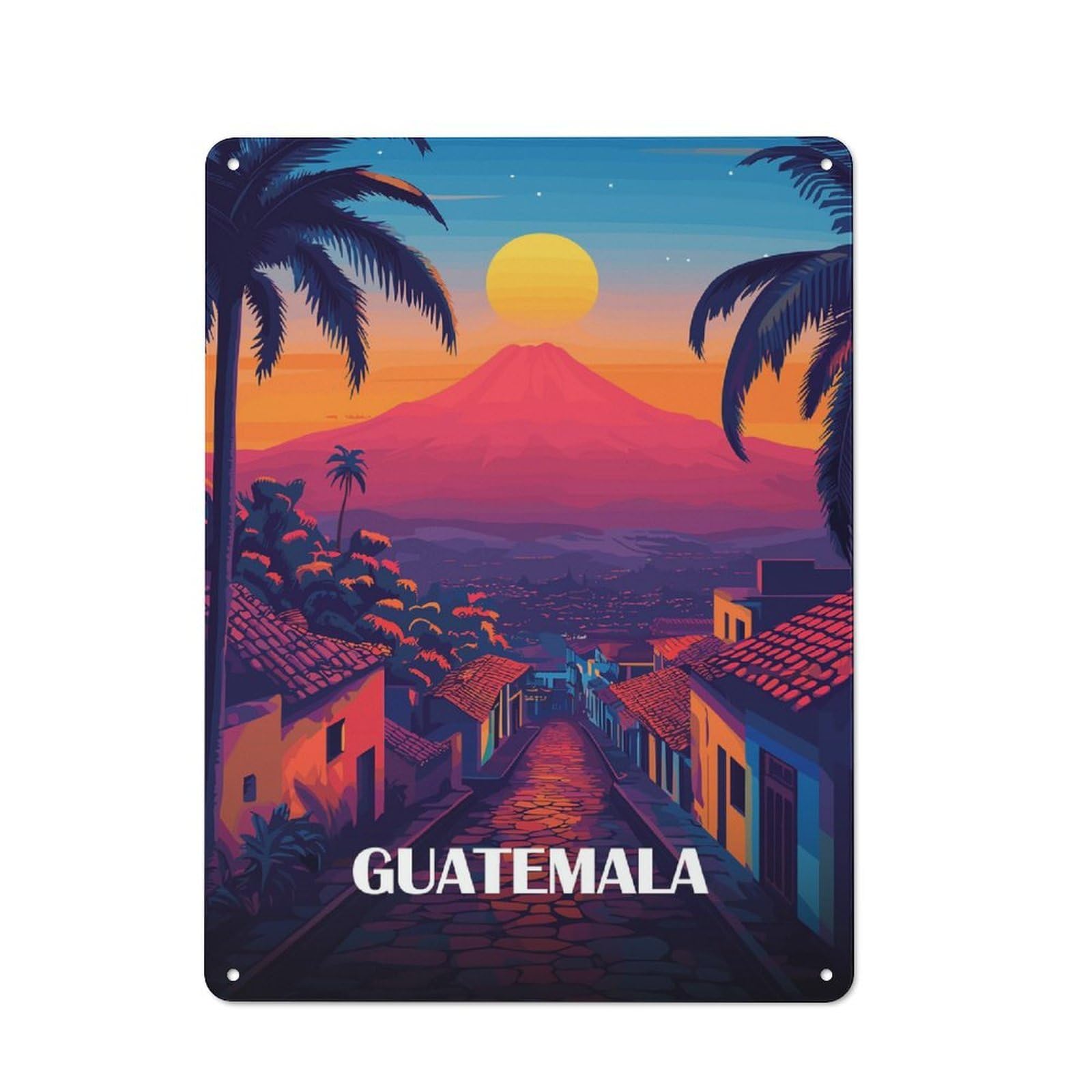 Junmoney Guatemala Travel Tin Wall Plaque 40X30cm With For Hobby Room Or Studio, For Home Interiors, Feature Walls And Decorative Displays