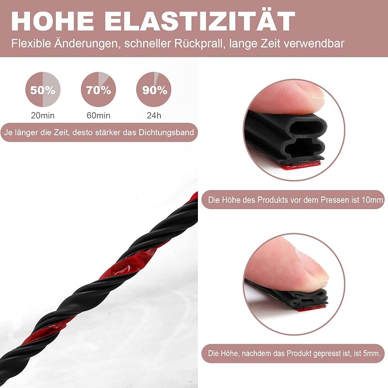 ZSRedHong Fekete Tömítőszalag Öntapadós 10x10mm Ajtó Ablak Gumitömítés 6m