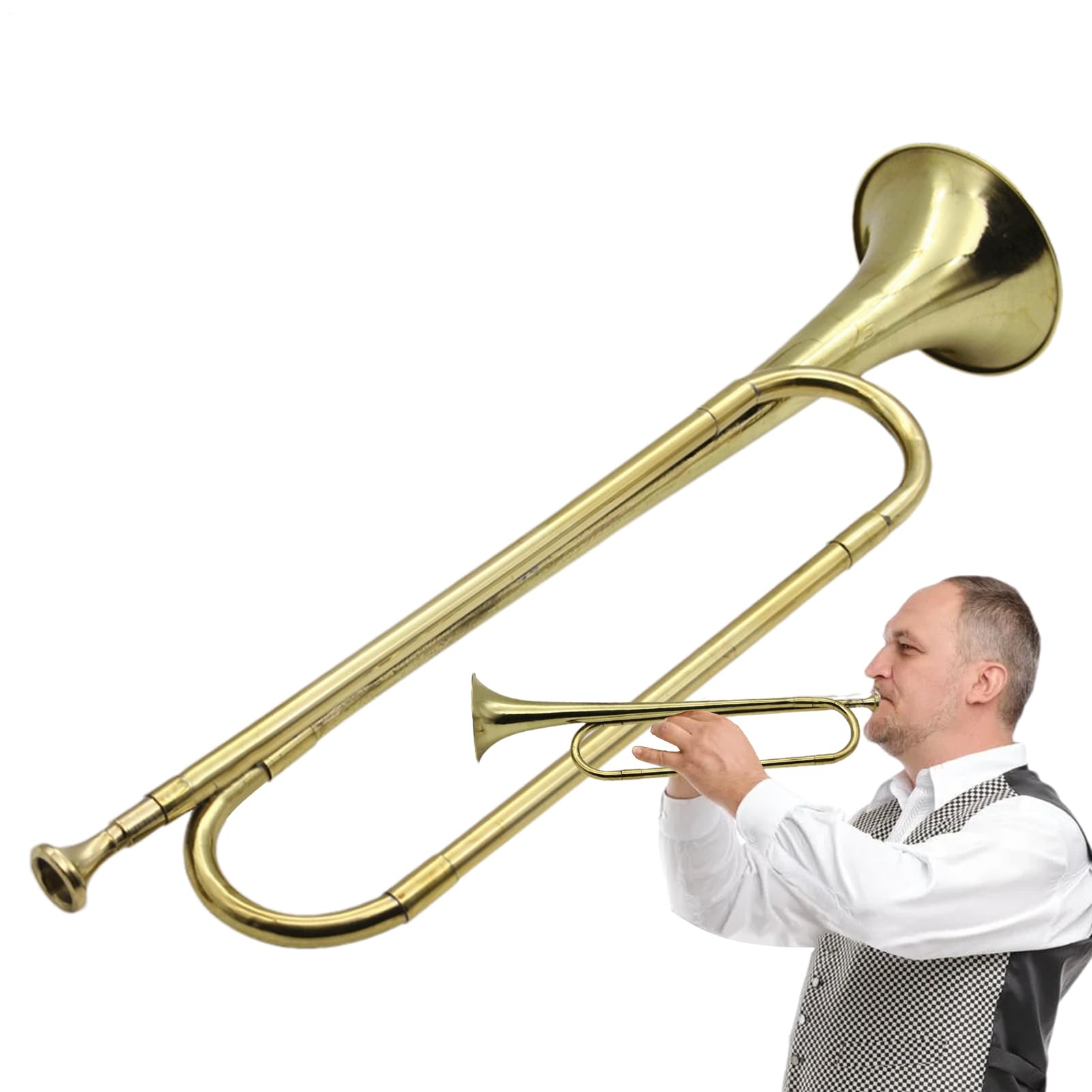 Kavallerie-Trompete - Taschentrompete, Militär-Signalhorn-Trompete | Kavallerie-Trompete aus vergoldetem, Retro-Standard-Trompete, Signalhorninstrumente, Musikinstrument für Anfänger