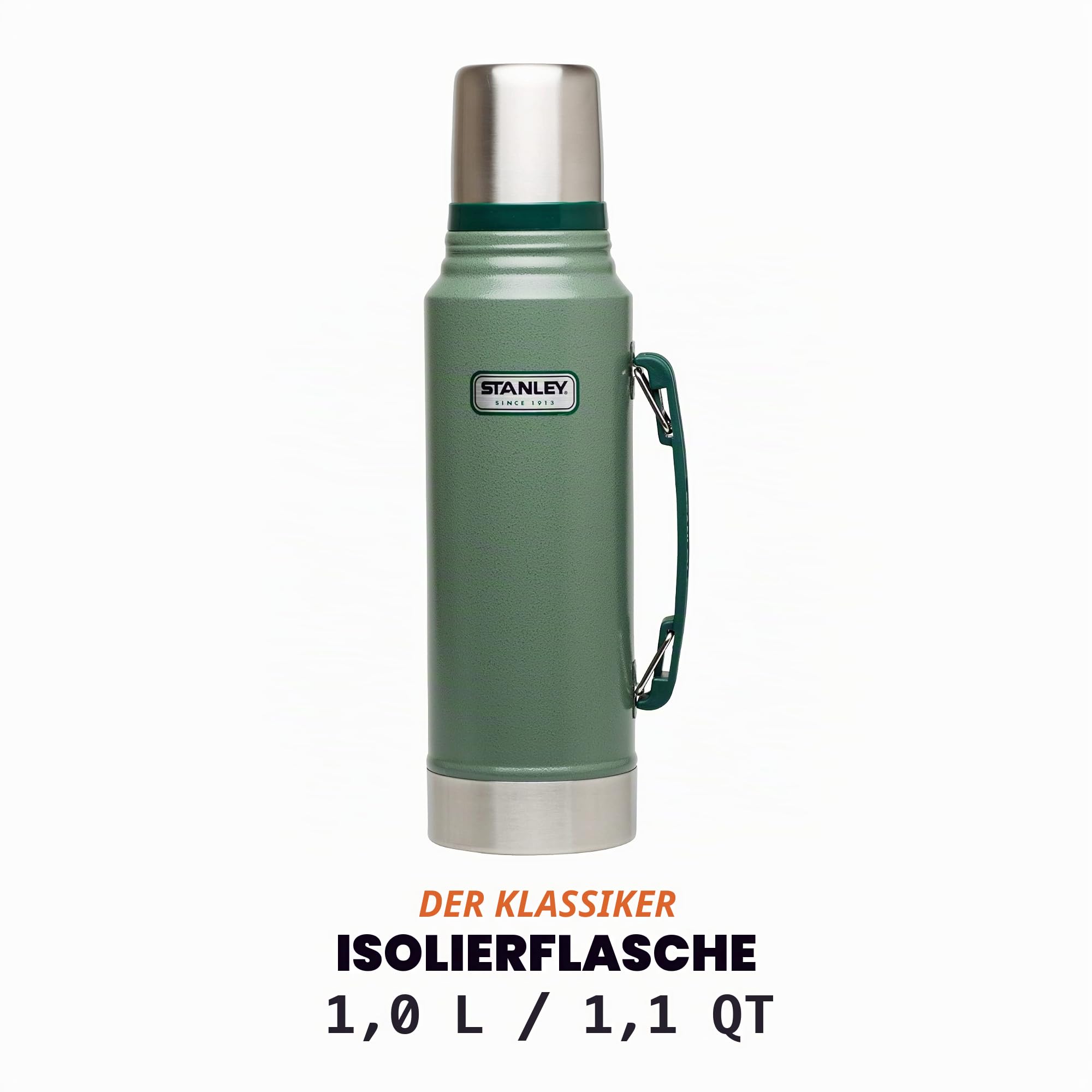 Stanley Legendary Classic Vakuum-Thermoskanne 1L und Speisebehälter 0.7L, Hammertone Green, 18/8 Edelstahl Trinkflasche