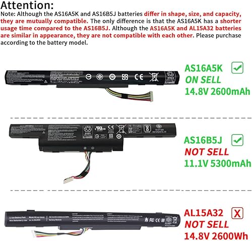 Miniatura 4 de AS16A5K - Batería para Acer Aspire E15 E5-575 E5-575G E5-576 E5-576G N16Q2 E5-575-33BM E5-575-52JF E5-575-54E8 E5-575-54EB E5-57 5G-53VG