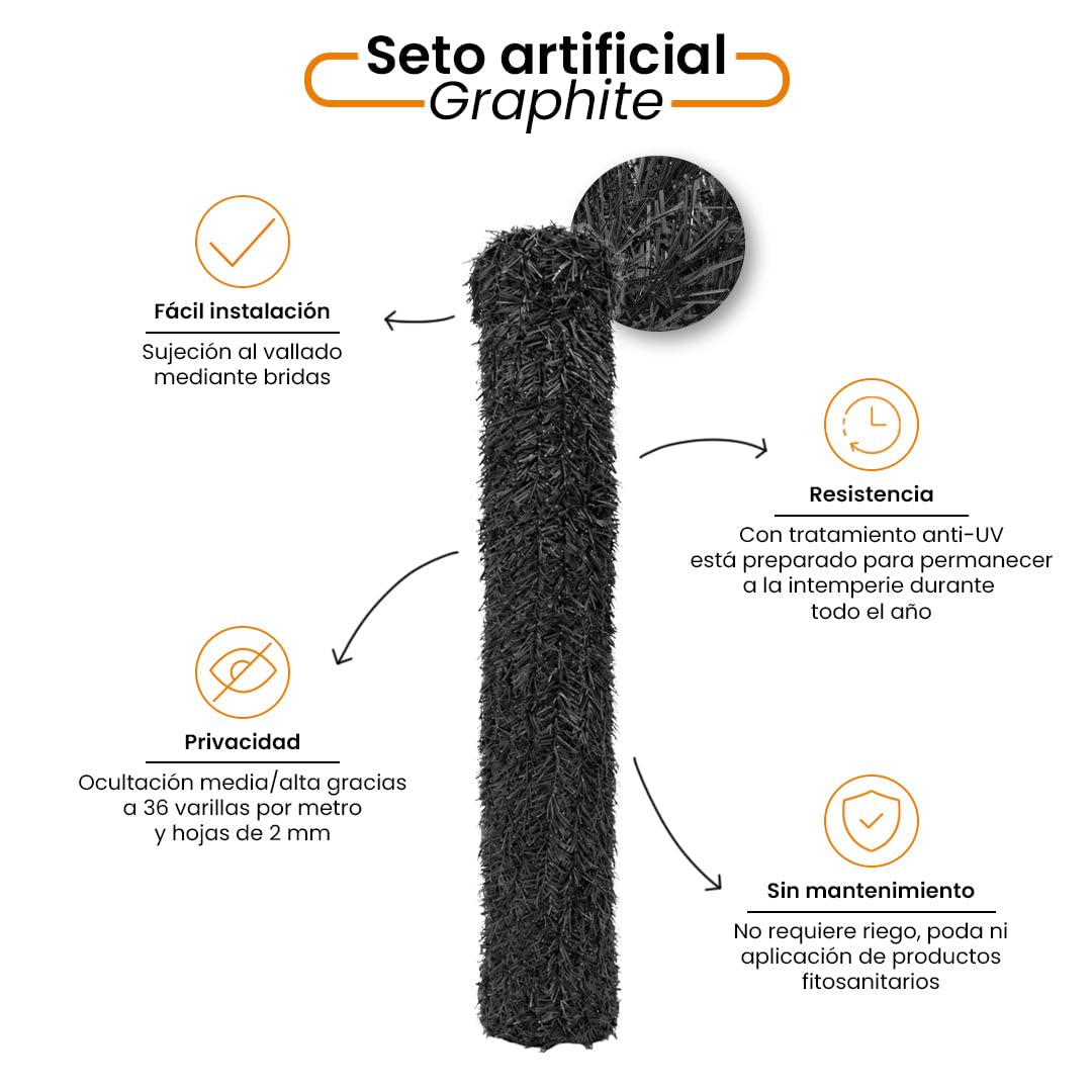 CATRAL | Seto Graphite 36V 1.5X3 M | Resistente a Rayos UV y Lluvia | Aspecto Natural y Frondoso | Jardín y Terrazas | Diseño Moderno