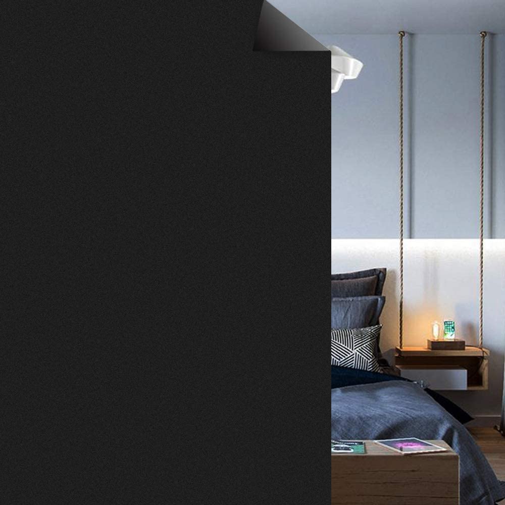 Privacy Blackout Window Film, No-Glue Static PVC Window Films Glass Sticker Heat Control Anti UV Protective Cover Over 90% Shading for Home (24 X 120 Inch)