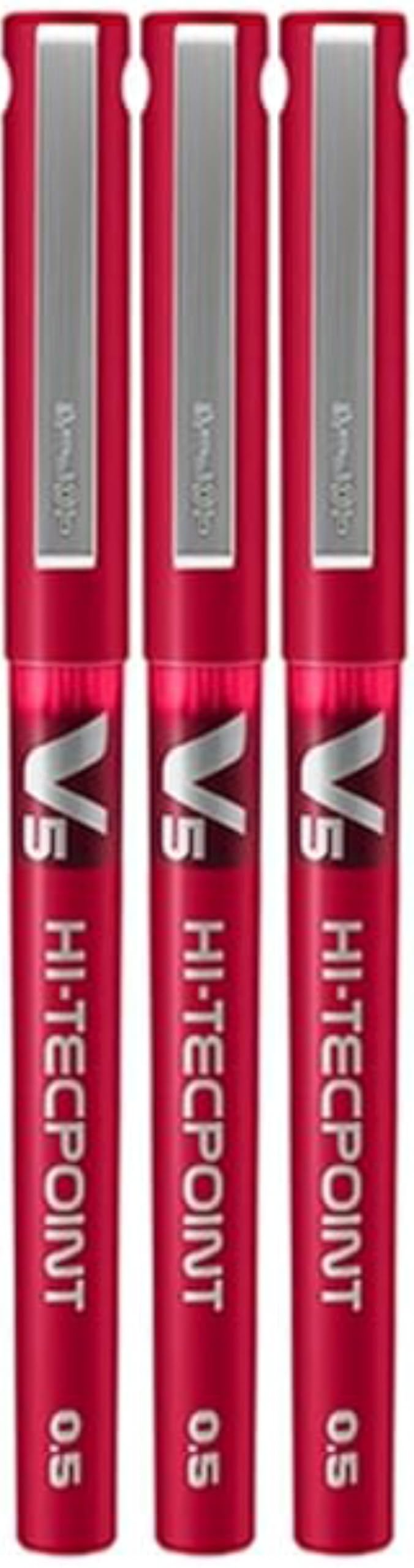 Pilot Hi-Tecpoint V5 0.5mm Extra Fine Point Pure Liquid Ink Roller Ball Pen (Pack of 3) (Red ink)