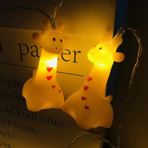 Vista 5 de Guirnalda de luces de jirafa que funcionan con pilas, luces de noche de animales, luces de hadas para decoración de dormitorio de niños, cumpleaños