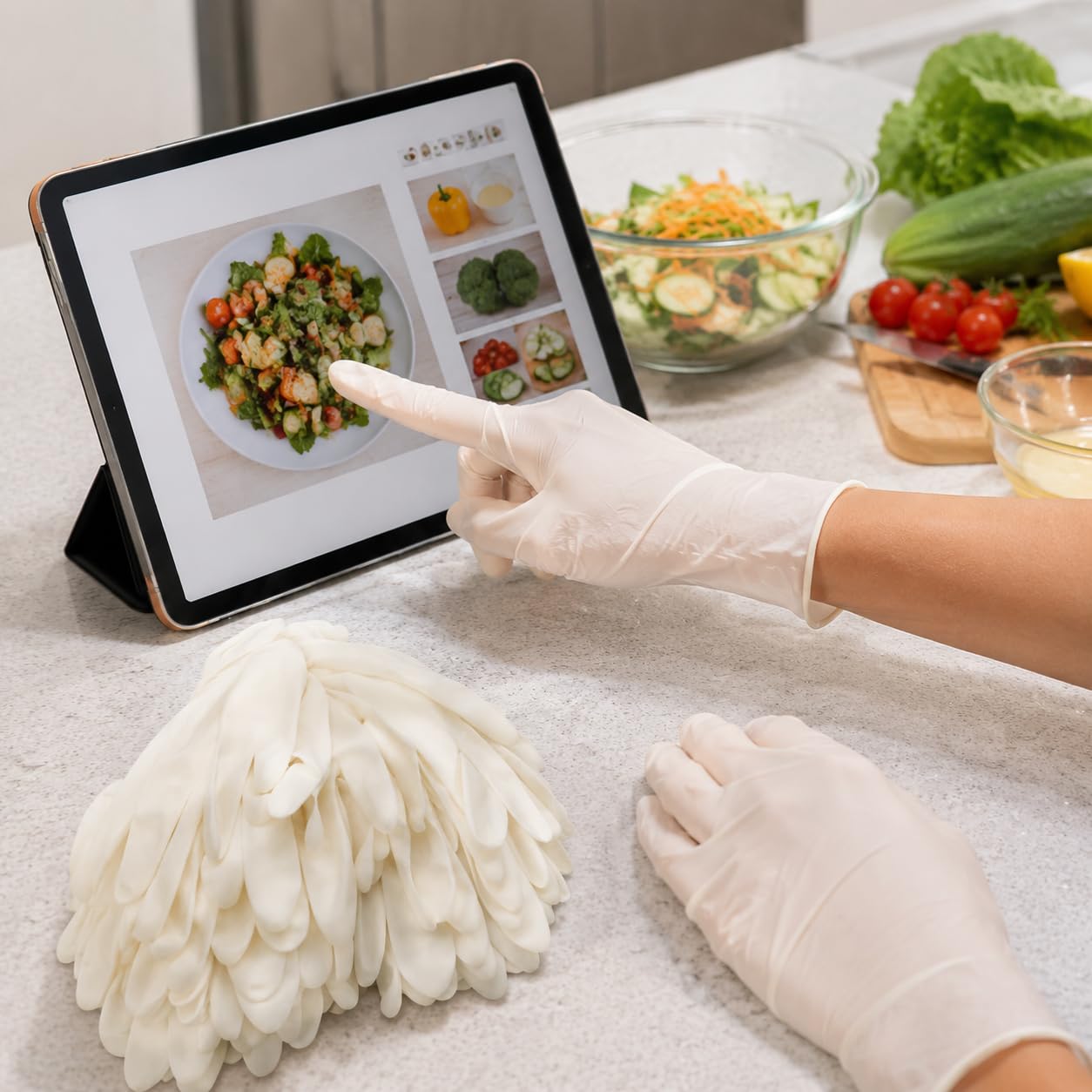 Guanti da Monouso in Nitrile di qualità Alimentare con Palmo Antiscivolo E Protezione da E Preparazione dei Pasti E Il Servizio di Catering Adatti per Cuochi E Personale di Sala, L