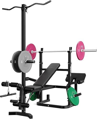 Miniatura 11 de Z3 - Juego de banco de pesas olímpico de 900 libras con extensión de piernas, prensa de entrenamiento 9 en 1 con almohadilla de curl de predicador y