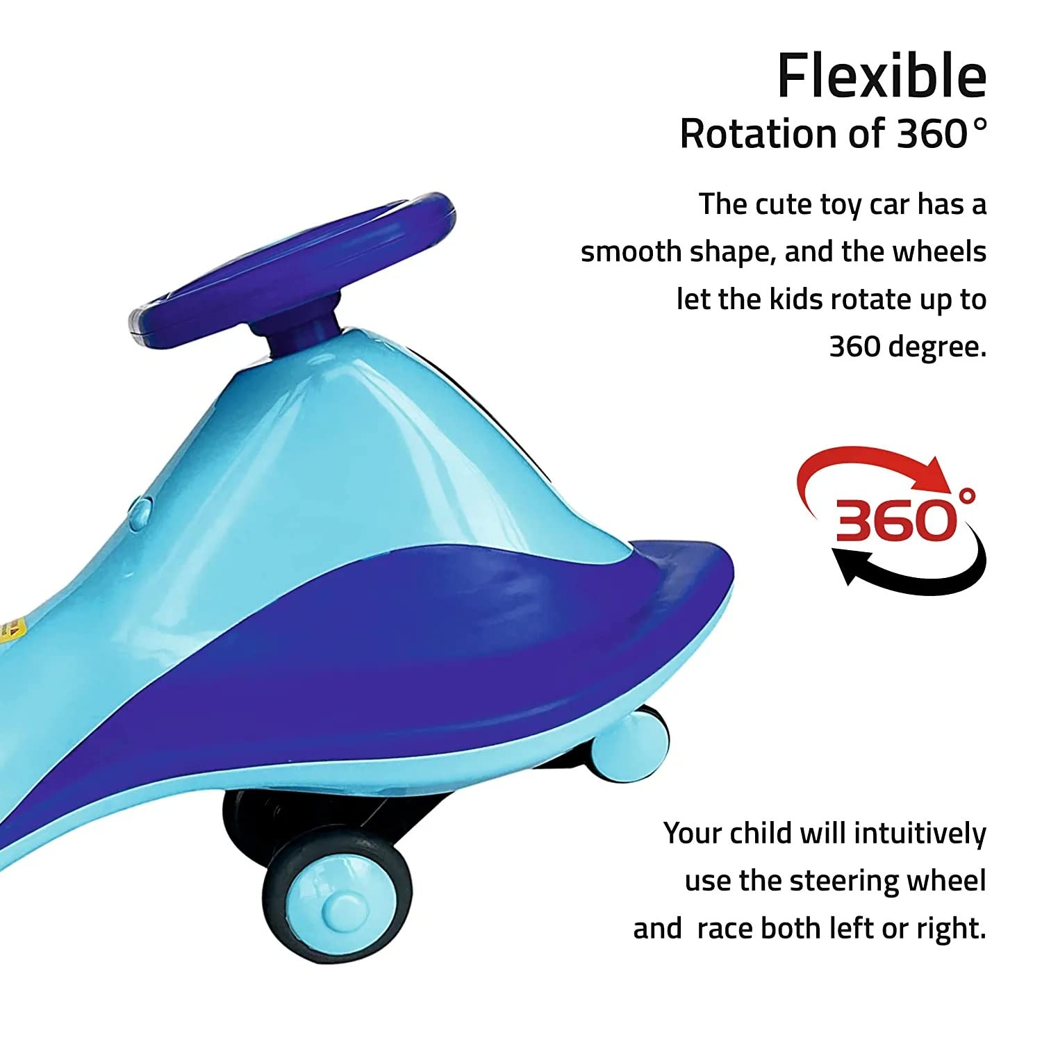 BabyGo Ziggy Magic Swing Car Ride On Toy for Kids | Musical Wiggle Twister Car with LED Lights, Easy Steering & Smooth Wheels | Durable for Boys & Girls, Indoor Outdoor Fun (72 x 40 x 30 cm) (Blue) 3