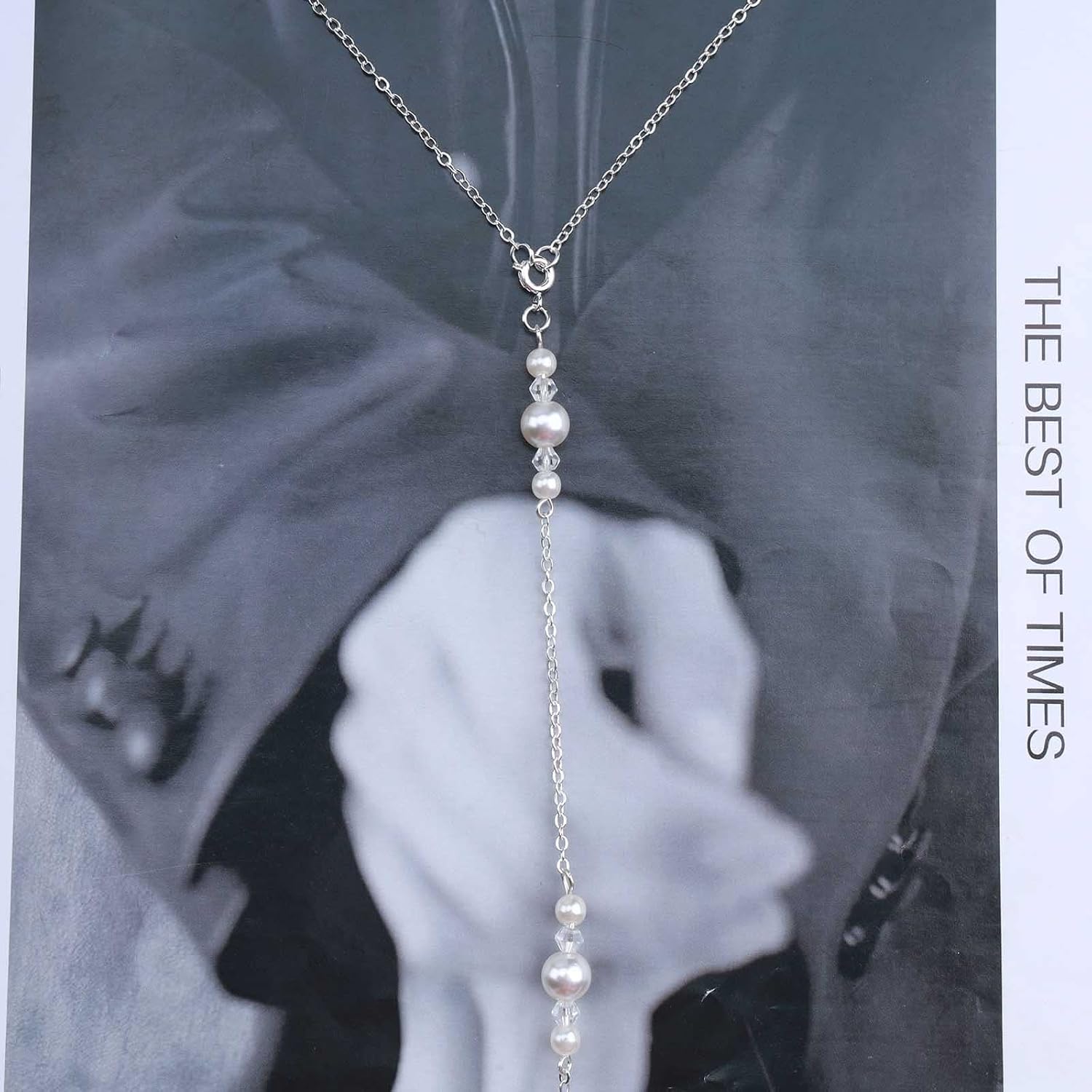 Boho Pearl Back Chain Necklace Silver Pearl Crystal Backdrop Necklace Body Chain Long Bridal Back Drop Chain Summer Beach Body Jewelry for Women - Image 8