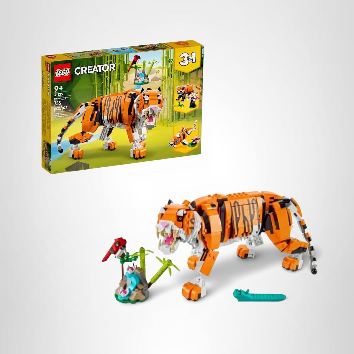 LEGO Creator 3 in 1 Majestic Tiger Building Set, Transforms from Tiger to Panda or Koi Fish Set, Animal Figures, Collectible Building Toy, Gifts for Kids, Boys & Girls 9 Plus Years Old, 31129