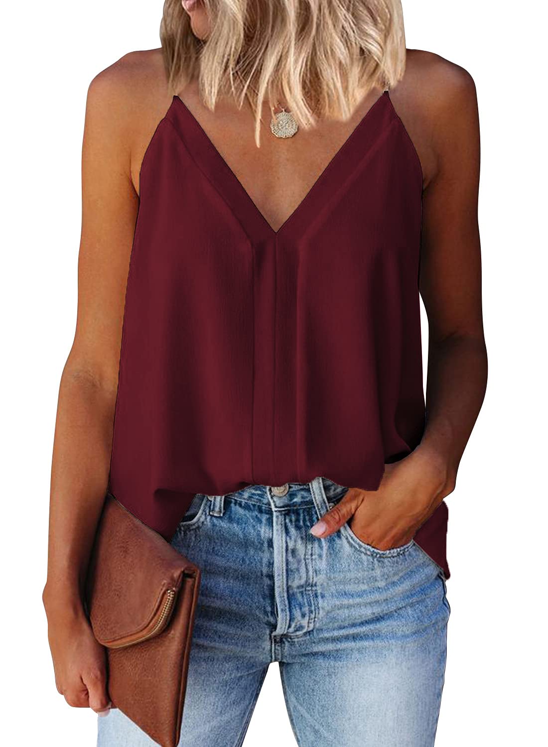 miduo Womens V Neck Strappy Tank Tops Loose Casual Sleeveless Shirts Blouses