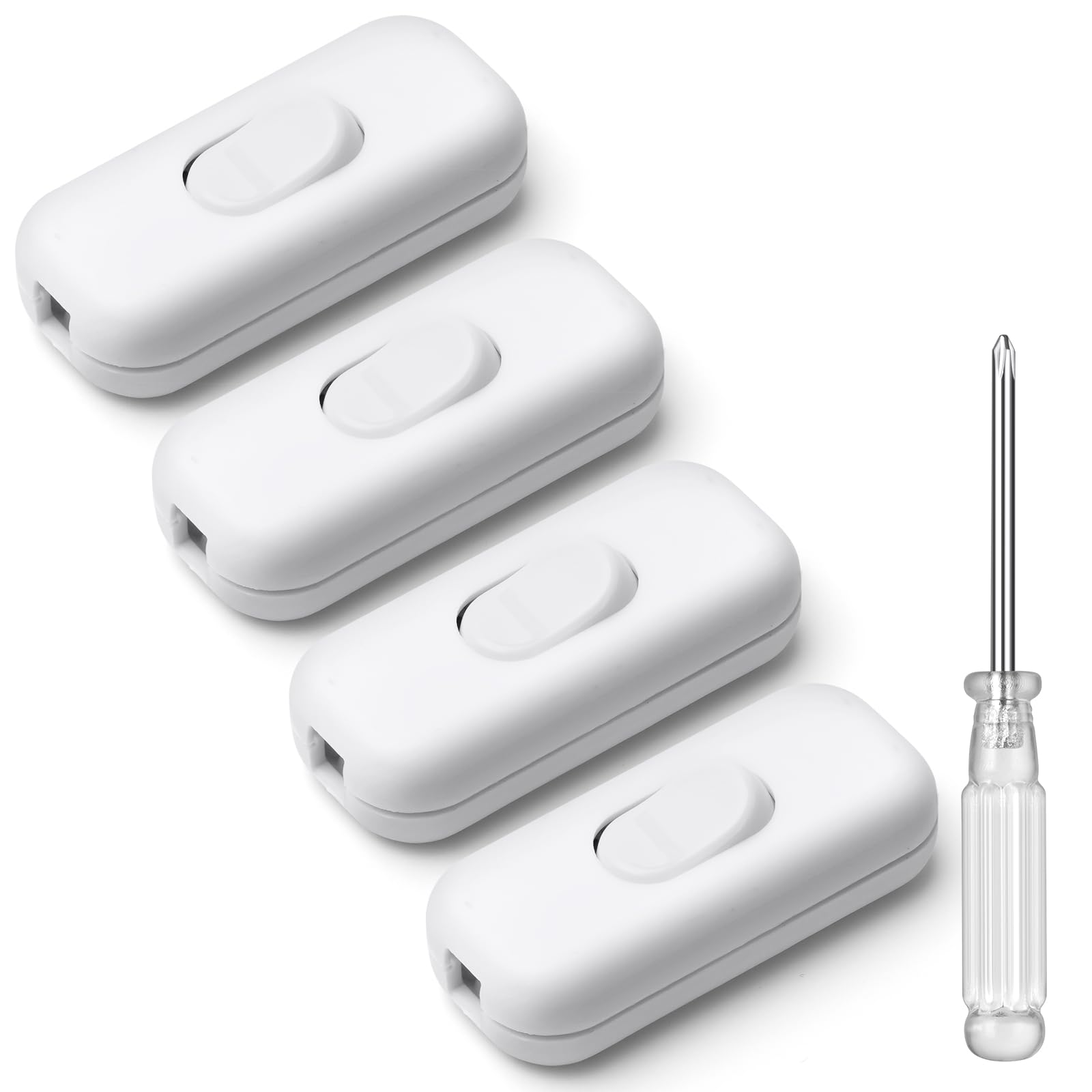 AXFEE Inline Schalter, 4 Stück 250V 6A Zwischenschalter Schnurschalter, Kabelschalter Wippschalter, 2-adrige und 3-adrige Zuleitungen, Schnurzwischenschalter für Lampe Kleingeräte | Weiß