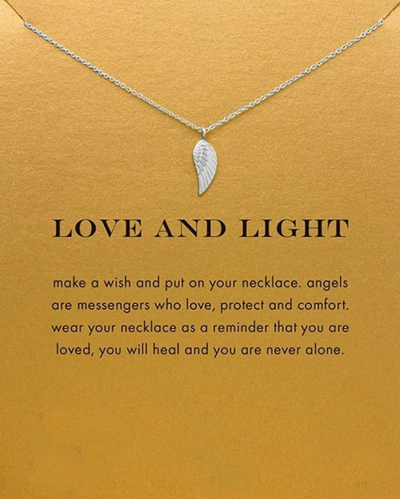 Message Card Compass Pendant Necklace Friendship Starfish Good Luck Elephant Pendant Chain Necklace with Gift Card (Silver Angel Wings)…