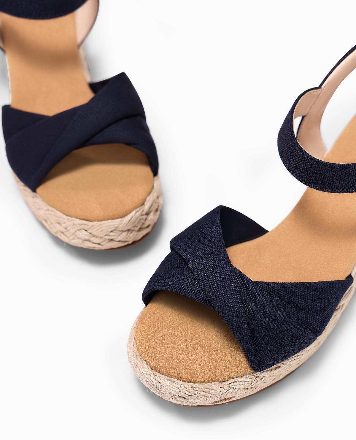 Coutgo Womens Platform Wedge Heels Sandals Espadrilles Open Toe Ankle Strap Twist Canvas Summer Beach Shoes - Image 6