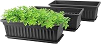 GREANER 3 Pack Black Rectangle Window Planters 16.9x7.48 Inch with Trays - Durable Plastic Pots for Indoor Outdoor Plants Flowers Vegetables