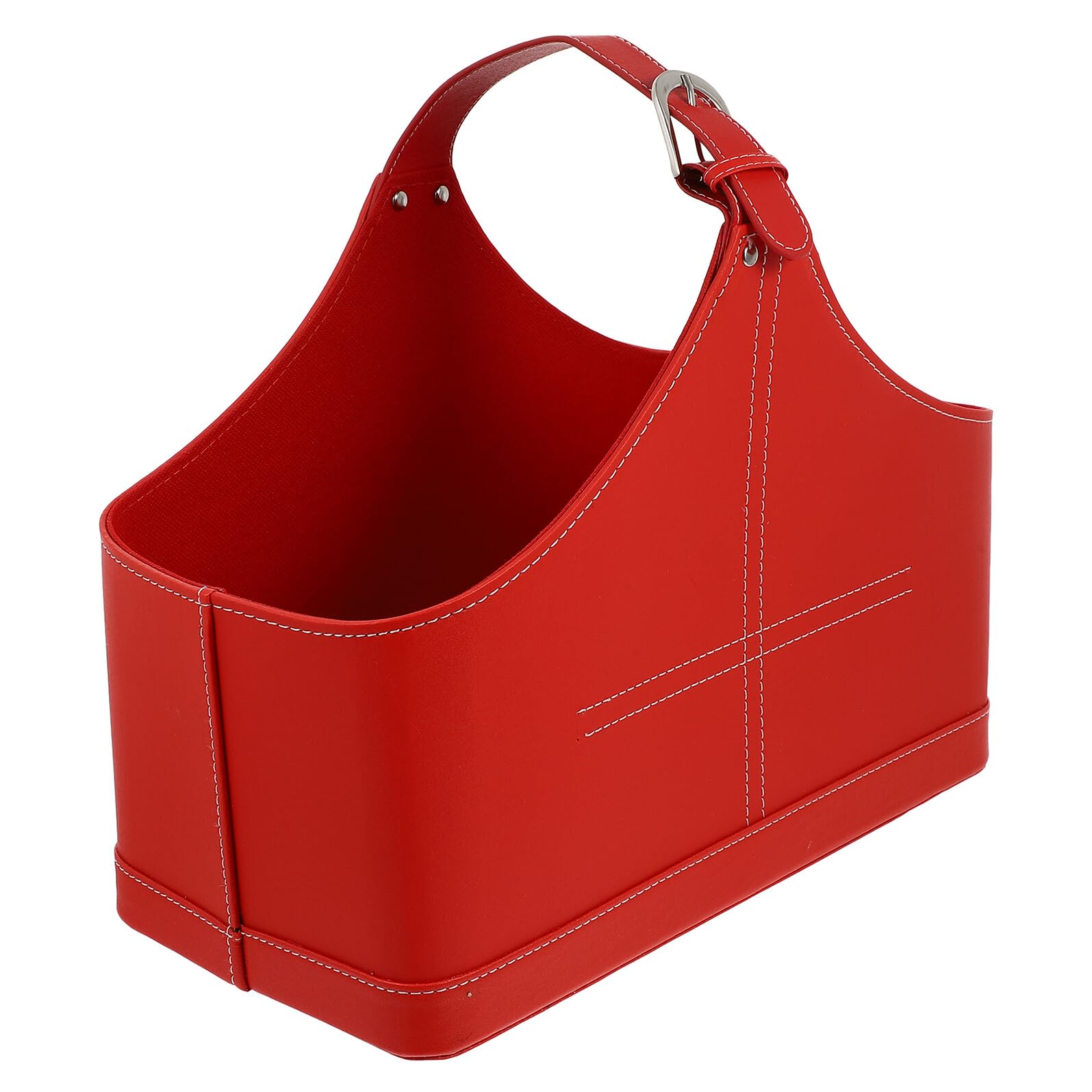 GANAZONO Bolsa de Navidad Reutilizable de Cuero PU Roja Cesta Mediana Asas para Regalos Navideños Bolso Portátil para Embalaje y Transporte de Dulces Juguetes y Artículos Pequeños