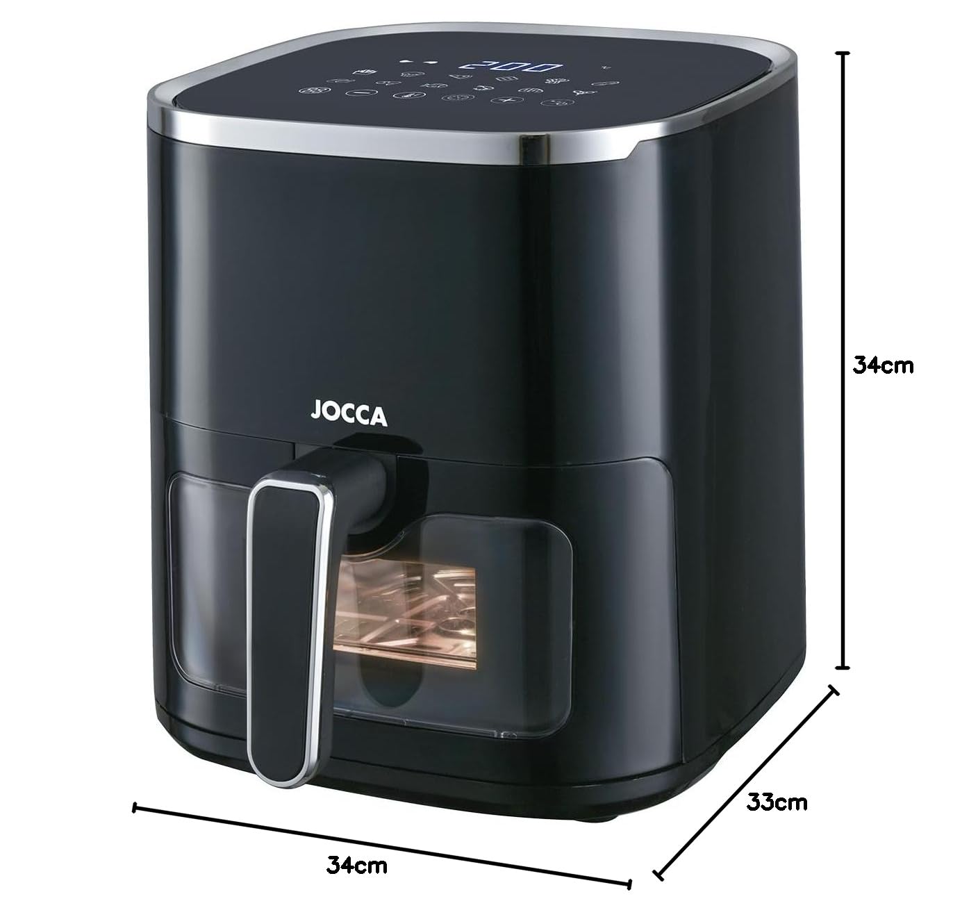 JOCCA - Friggitrice ad Aria Calda da 5 litri| Friggitrice Senza Olio| Air Fryer| Timer| Temperatura Regolabile| Schermo LED Tattile| Risparmio Energetico (Nero2)
